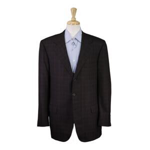 Brioni Brown Blue Black Plaid Wool Sportcoat Blazer Senato 44L